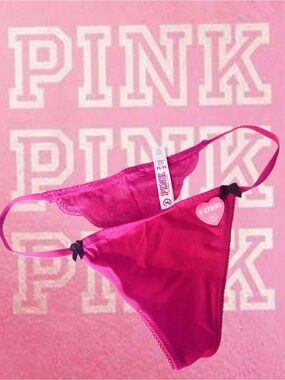 Hot PINK Low Rise Lace Back V-string Thong Vintage Y2K Victoria's Secret MED
